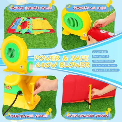 Miniatura 5 de Whubefy Casa de rebote para niños grandes de 8-12, 18 x 8.2 pies, curso de obstáculos inflable para niños de 3-6 con túneles dobles, tobogán grande