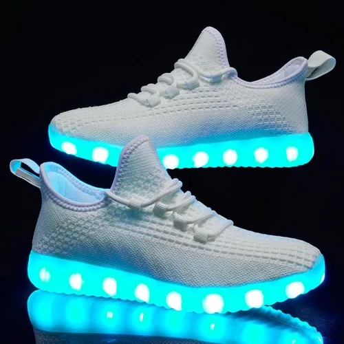 Miniatura 7 de Zapatos iluminados para mujeres y hombres, con carga USB, LED, para adultos, malla de Halloween, brillante, luminoso, entrenadores, bailando
