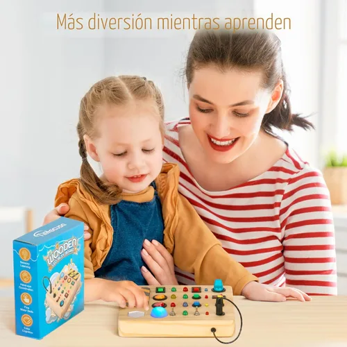 Miniatura 5 de TINTECUSA Tablero de actividades Montessori de juguete para niños pequeños, juguete sensorial de madera con clasificador de formas, juguetes de luz