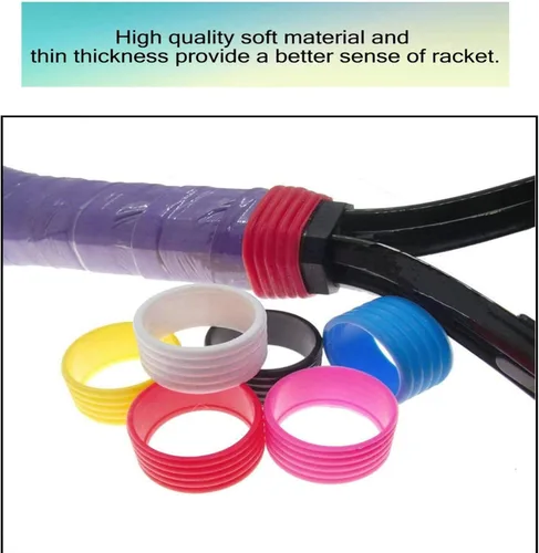 Miniatura 5 de 5Pcs Tennis Racket Handle Rubber Ring Stretchy Tennis Racquet Band Overgrips, Yellow/Red/Bllue/Pink/Black, 5P