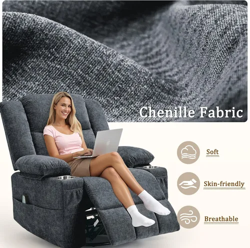Miniatura 7 de Korser Sillón reclinable giratorio de 360° con mecedora para adultos, sillón reclinable con masaje y calefacción para guardería, silla de columpio