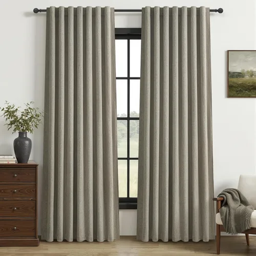 Miniatura 81 de Cortinas opacas extraanchas, 2 paneles para puertas corredizas de vidrio, moderna mezcla de lino plisado pesado, piso a techo, ventanas grandes, 70