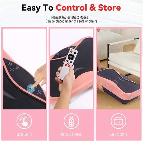 Miniatura 4 de Whole Body Vibration Plate Exercise Machine – Power Vibrating Plate for Lymphatic Drainage Weight Loss, Shake Plate Exercise Platform with Touch Rosa