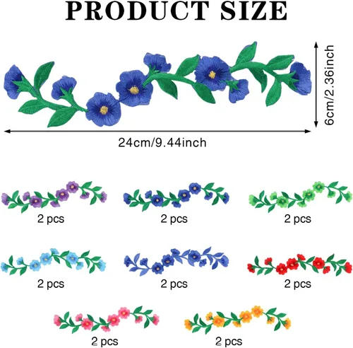 Miniatura 2 de 16 parches bordados de flores largas con flores de peonía, parches para planchar con apliques bordados de plantas, parches de costura para recortar