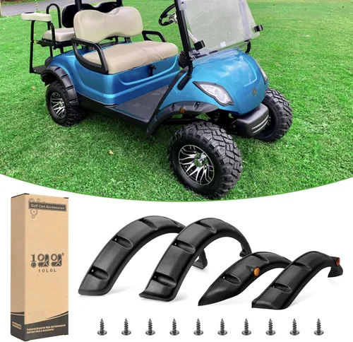 10L0L 4PCS Golf Cart Fender Flares for Yamaha G29, EZGO TXT/RXV, Club Car DS/Precedent - Heavy Duty ABS Plastic Mud Guards with Reflectors &