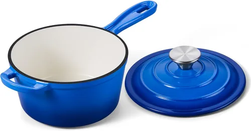 Miniatura 34 de Onader Sartén de hierro fundido esmaltado, cacerola pequeña de 1 cuarto de galón con tapa, olla de hierro fundido, horno holandés esmaltado, Blanco