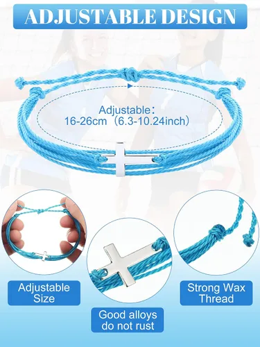 Miniatura 2 de 48 pulseras de cruz cristianas hechas a mano trenzadas, pulseras cristianas para mujeres, hombres, niños y niñas, Acero inoxidable, Acero