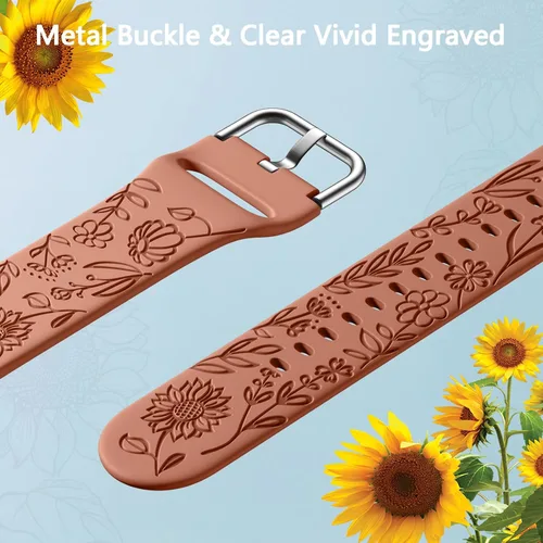 Miniatura 3 de Samsung Galaxy - Correa deportiva de silicona grabada con girasol de 1.575 pulgadas/1.732 pulgadas, para mujeres y hombres Marrón