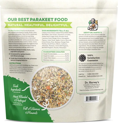 Miniatura 6 de Dr. Harvey's Nuestro mejor alimento para periquitos, semillas saludables, frutos secos, frutas y verduras Alimento para aves para periquitos
