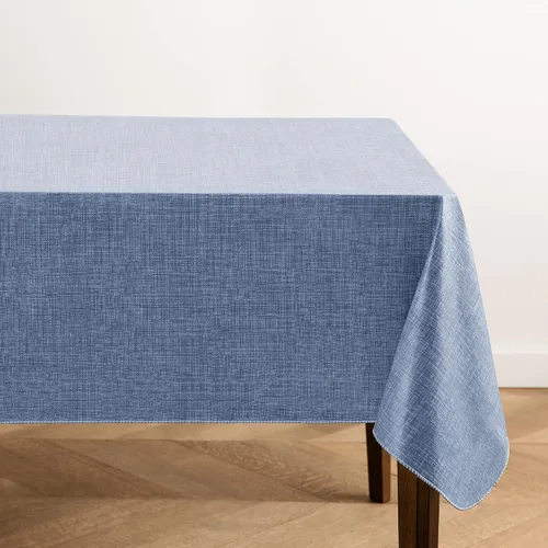 Elrene Home Fashions - Mantel de vinilo con respaldo de franela inspirado en lino Monterey, resistente al agua y a las manchas, 52 pulgadas X 52 Azul