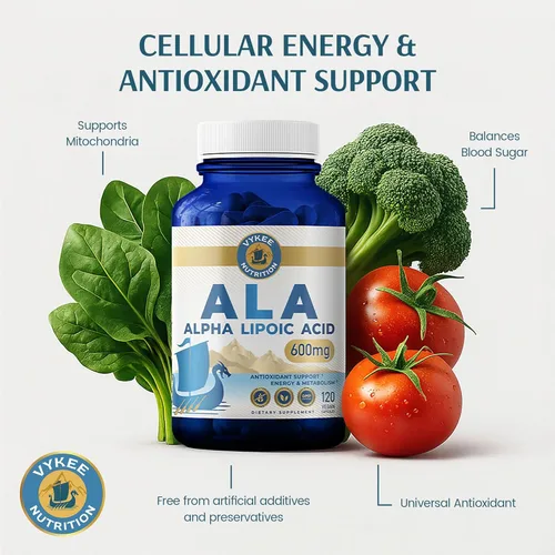 Miniatura 7 de Vykee Nutrition Ácido alfa lipoico 600 mg – Suplemento ALA de alta potencia, apoyo antioxidante, vegano, sin gluten – 120