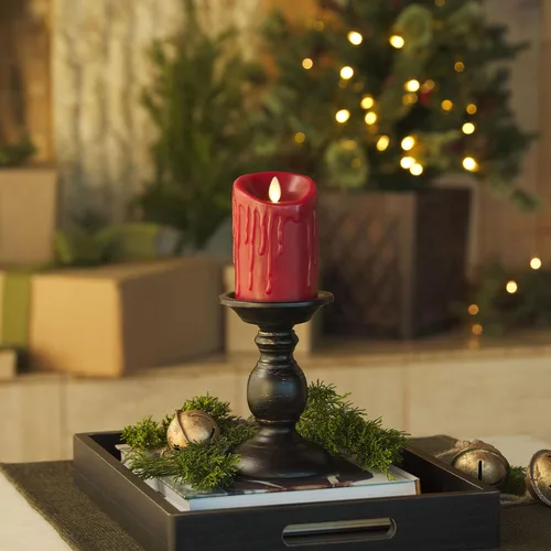 Miniatura 2 de Luminara Vela LED sin llama de goteo de cera, burdeos de 3 x 4.5 pulgadas, función de temporizador, pilar de cera real, funciona con pilas, sin Rojo