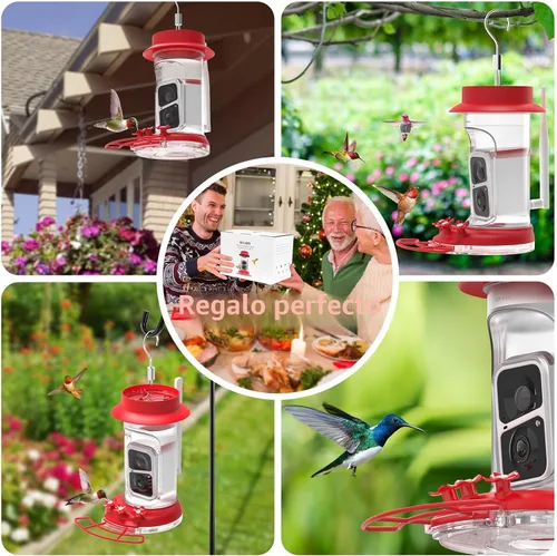 Miniatura 6 de Soliom Comedero de colibríes con cámara, comedero inteligente para pájaros con vista en vivo 2K, identificación de especies AI, a prueba de fugas