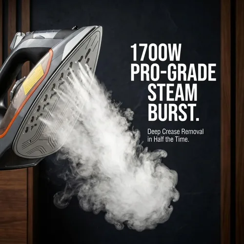 Miniatura 2 de Bartnelli Plancha de vapor Pro Luxury para ropa, plancha comercial resistente de 1700 W con suela de cerámica multicapa, tecnología antigoteo
