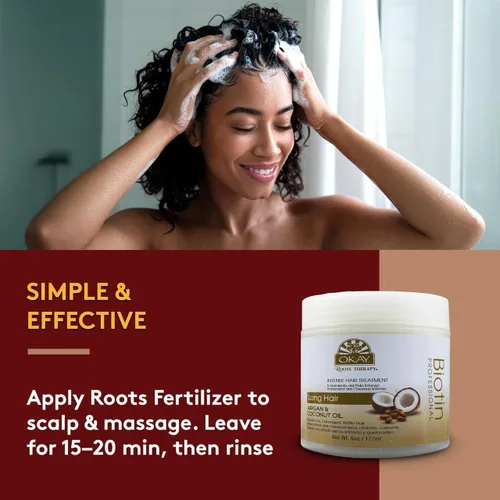 Miniatura 3 de Okay Roots Therapy Biotina Argán Coco Tratamiento Intenso Profesional para el cabello, 6 onzas
