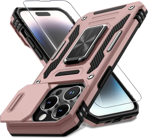 Miniatura 331 de DEERLAMN Funda para iPhone Xs Max con funda deslizante para cámara + protector de pantalla, soporte giratorio de anillo de grado militar a prueba
