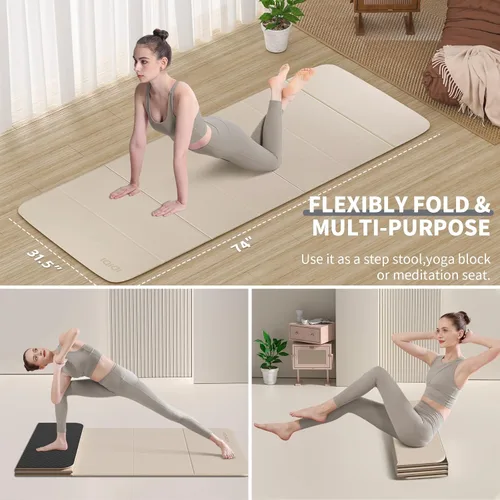 Miniatura 3 de Tapete plegable extra grande de yoga y fitness de 0.315 pulgadas (74 x 31.5 x 0.32 pulgadas), tapete de pilates ligero y antideslizante de doble