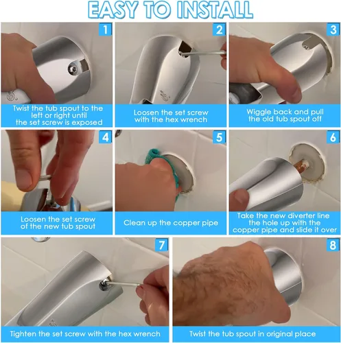 Miniatura 8 de Enhon Boquilla de bañera con desviador, repuesto de boquilla de grifo de bañera deslizante, conexión de tubo de cobre de 1/2, fácil de instalar