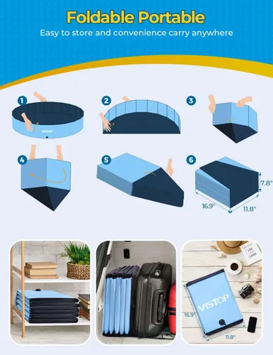 Miniatura 6 de VISTOP Alberca plegable gigante para perros, piscina portátil de plástico duro para perros, gatos y niños, bañera plegable para mascotas, piscina