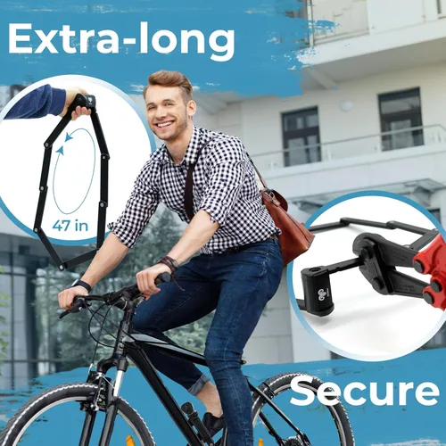 Miniatura 2 de Cerradura plegable de seguridad muy larga de 47 pulgadas – Cerradura plegable para bicicleta con 4 llaves y soporte de montaje en marco, sin