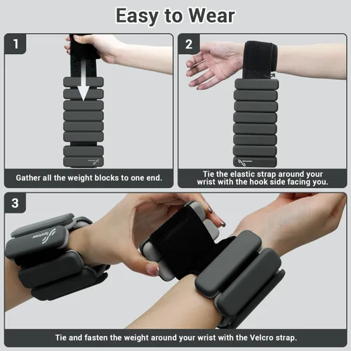 Miniatura 6 de Sportneer Pesas de muñeca y tobillo para mujeres y hombres, 1 par (1 libra/2 libras cada uno), pulsera con peso ajustable de silicona para yoga