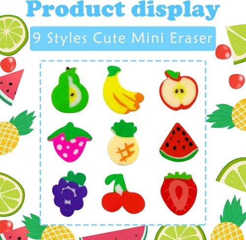 Miniatura 3 de 300 piezas de borradores de frutas, surtido de borradores novedosos a granel para recompensas, premios y relleno de regalo
