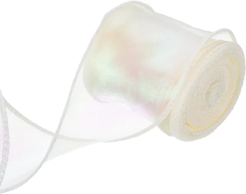 Miniatura 82 de MECCANIXITY - Cinta de organza con cable de 1 1/2" de ancho, brillante, transparente, con brillo irisado en tonos pastel, cinta de gasa para Beige