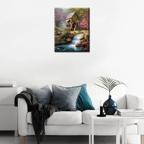 Miniatura 4 de Tucocoo Pintura de cabaña forestal por números para adultos, kits de pintura al óleo digital sobre lienzo con pinceles y pigmento acrílico, rueda