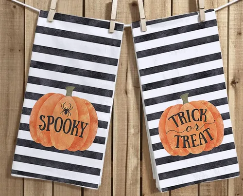 Miniatura 4 de Secarond Juego de 2 paños de cocina espeluznantes de Halloween de 18 x 28 pulgadas, juego de 2, paños de cocina de Halloween a rayas para cocinar