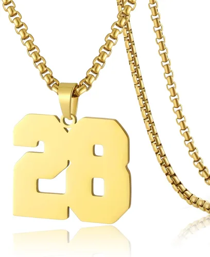 Miniatura 83 de Collar de Número Dorado para Hombre, Cadena de Acero Inoxidable con Colgante de Número para Atletas, Joyería Deportiva Personalizada para Niños