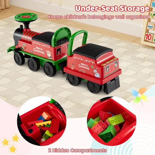 Miniatura 3 de Costzon Tren de paseo de 2 plazas con carruaje, juguete de 6 V con almacenamiento debajo del asiento, reposapiés, silbato de tren, música y luces