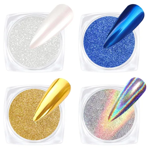 Miniatura 13 de Polvo de uñas cromado y perla, efecto de hadas, polvo de uñas rosa cromado, blanco, perlado aurora, sirena, iridiscente, cromo, polvo, espejo Polvo