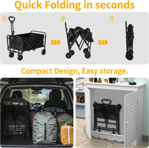 Miniatura 7 de Carrito plegable con ruedas, capacidad de 220 libras, ligero y portátil con mango flexible para comestibles, deportes, jardín, campamento