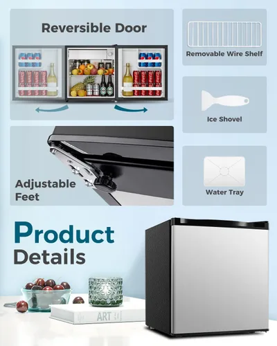 Miniatura 5 de Feelfunn - Mini refrigerador con congelador de 1.7 pies cúbicos; refrigerador mini de una sola puerta con termostato ajustable, bajo nivel de ruido