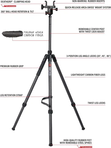 Miniatura 4 de BOG DeathGrip Aluminum Tripod with Durable Frame, Lightweight, Stable Design, Bubble Level, Adjustable Legs, Shooting Rest, and Hands-Free Operation