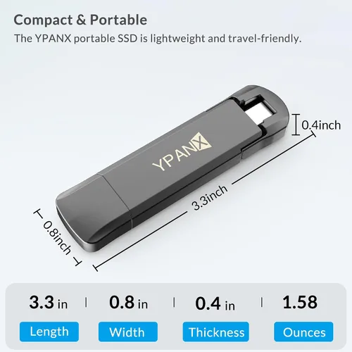 Miniatura 2 de YPANX SSD portátil Pro de 512 GB, velocidad de 1000 MB/s, USB 3.2 Gen 2 + puerto dual tipo C, SSD externo ligero para iPhone 15/16/17/Pro/Pro Max