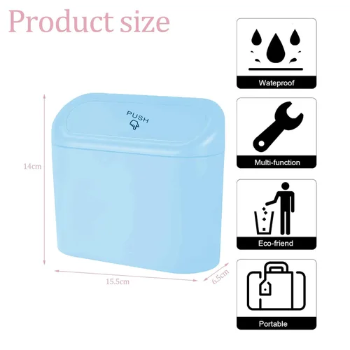 Miniatura 4 de Papelera para automóvil, mini cubo de basura con tapa, 2 bolsas de basura azul, bonitos accesorios para el automóvil para almacenamiento