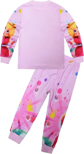 Miniatura 3 de Conjunto de pijama de princesa melocotón para niñas, 2 piezas, ropa de dormir de dibujos animados para niños, pijamas largos para niñas, ropa
