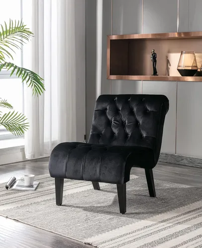 Miniatura 15 de Sillón decorativo de terciopelo para sala de estar, silla de ocio moderna con respaldo copetudo, silla auxiliar sin brazos para interiores, silla