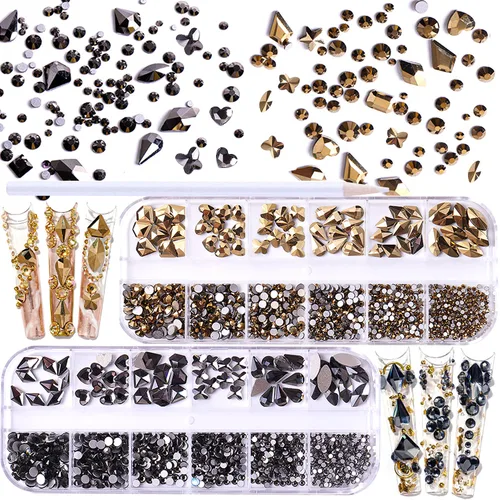 Miniatura 6 de 1620 diamantes de imitación para uñas color negro azabache con parte trasera plana, diamantes de imitación rojos para uñas, cuentas redondas, gemas