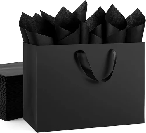 Miniatura 13 de Paquete de 4 bolsas de regalo negras extra grandes, bolsas de regalo grandes con papel de seda, 16 x 6 x 12 pulgadas, bolsas de regalo para pequeñas