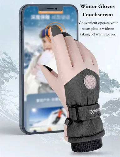 Miniatura 6 de JJZS Guantes de nieve de esquí de invierno para hombres, mujeres, jóvenes Guantes de calentamiento de manos impermeables para pantalla táctil