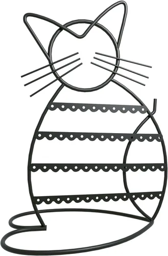 Urban Deco Soporte Organizador de Joyas en Forma de Gato, Organizador de Aretes de Metal con 48 Agujeros para Pendientes, Organizador de Exhibición