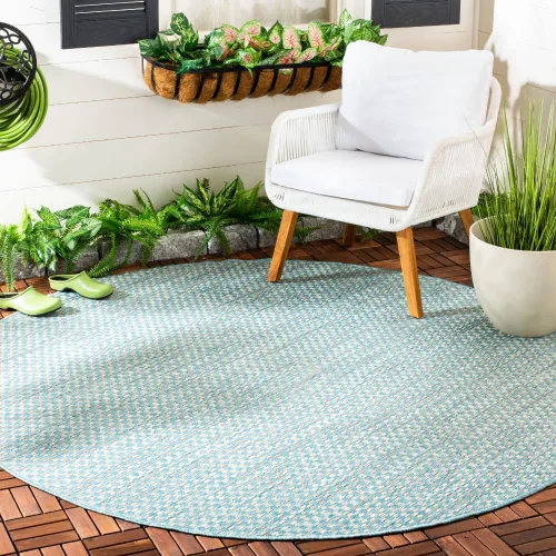 Miniatura 65 de SAFAVIEH Alfombra lavable al aire libre Courtyard Collection - 6'7" x 9'6", azul claro y gris claro, no desprende pelusa y fácil limpieza, ideal