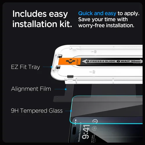 Miniatura 6 de Spigen Protector de pantalla de vidrio templado [GlasTR EZ FIT] diseñado para iPhone 15 Pro [compatible con carcasa] - Paquete de 2 9H Hardness