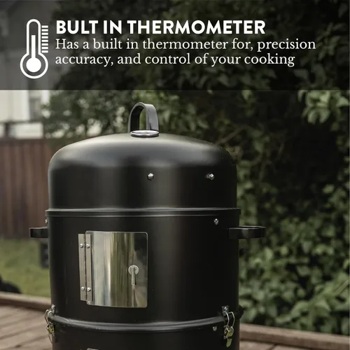 Miniatura 6 de GasOne - Ahumador vertical con termómetro – Ahumador de carbón resistente de 16 pulgadas – Ahumador multiusos para barbacoa de carbón