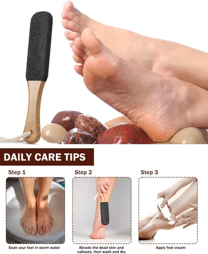 Miniatura 3 de BEZOX Lima de pedicura de piedra pómez para pies (1 unidad), mango de madera, removedor de callos para pies y manos más suaves, limpiador de pies