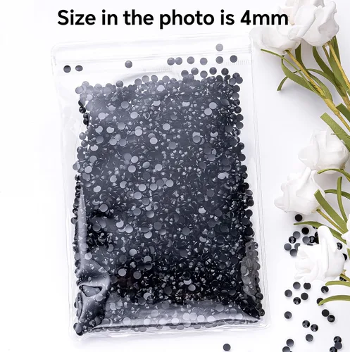 Miniatura 2 de Diamantes de imitación negros a granel, 5000 piezas de diamantes de imitación redondos de gelatina AB con parte trasera plana, gemas de cristal