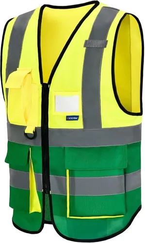 Miniatura 6 de A-SAFETY Chaleco reflectante de seguridad de alta visibilidad con bolsillos y cremallera, chaleco de trabajo Hi Viz para hombres y mujeres
