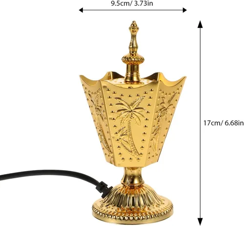 Miniatura 5 de ABOOFAN Quemador eléctrico de incienso de metal, 6.6 pulgadas, estilo de Oriente Medio, estufa de incienso portátil con aroma para yoga, spa